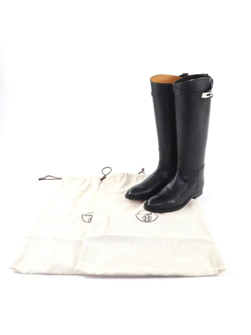 Hermes Jumping Boots Silver Hardware Kelly Buckle Leather Long Black 37 - Picture 2 of 13